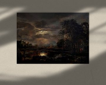 Mondbeschienene Landschaft mit Brücke, Aert van der Neer