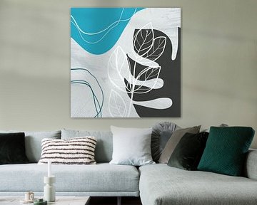 Feuilles, formes et lignes stylistiques : bleu, gris et essence sur Color Square