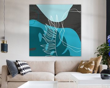 Feuilles, formes et lignes stylistiques : bleu, gris et essence sur Color Square