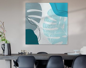 Feuilles, formes et lignes stylistiques : bleu, gris et essence sur Color Square