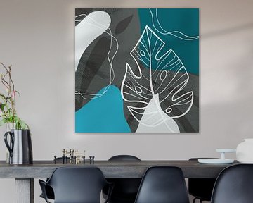 Stylistic leaves, shapes and lines: blue, grey and petrol by Color Square