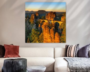 Lever du soleil au pont de Bastei, montagnes de grès de l'Elbe sur Markus Lange