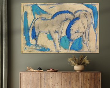 Twee paarden, blauwgroen, Franz Marc, 1911 van Atelier Liesjes
