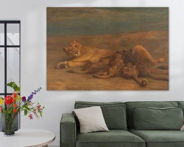 Een leeuwin met vier zogende welpen, genaamd 'Moederliefde', John Macallan Swan
