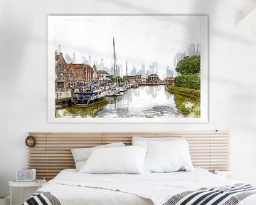 Binnenhaven in Willemstad (Brabant) (kunst) van Art by Jeronimo