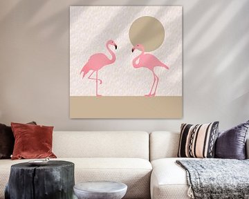 Twee roze flamingo's van Lida Bruinen