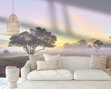 Zonsopkomst op de paarse hei van Ad Jekel