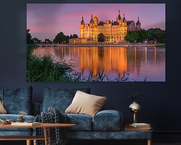 Coucher de soleil au château de Schwerin, Allemagne