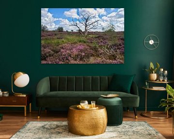 Dead tree in the flowering heather by Ron Poot