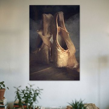 Vintage Ballet Shoes Painting In Brown And Antique Pink by Diana van Tankeren