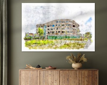 Wohnkomplex Borrendamme in Zierikzee (Aquarell) von Art by Jeronimo
