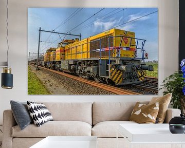 Freight train locomotive front view on a railroad track by Sjoerd van der Wal
