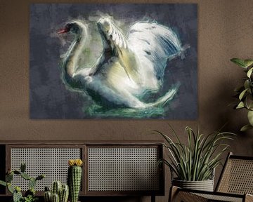 A unique oil paint portrait of a swan by Bert Hooijer