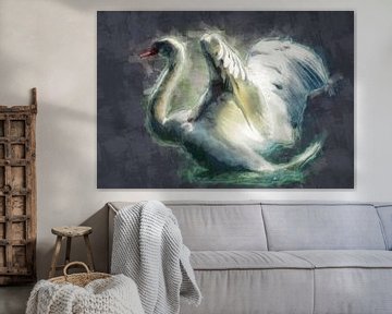 Een uniek olieverf portret van een zwaan