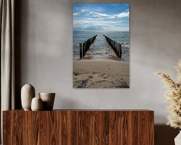 Paalhoofden aan de kust bij Zoutelande van Roland de Zeeuw fotografie