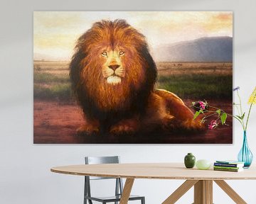 Painted portrait of a lion by Arjen Roos