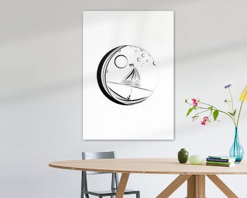 Ocean in the moon - poster sailboat in the moon by Studio Tosca