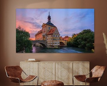 Coucher de soleil à l'ancien hôtel de ville de Bamberg, Bavière, Allemagne sur Henk Meijer Photography