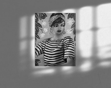 Dame in Streifen (schwarz-weiß) von Lucienne van Leijen