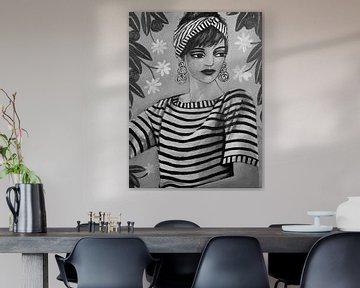 Lady In Stripes (Black And White) van Lucienne van Leijen