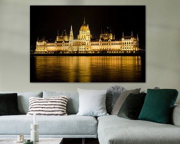 The House of Parliament, Budapest, Hungary, by night on eastern banks of River Danube by Alwin Wink