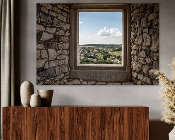 view of the countryside from a castle
