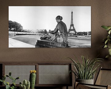 Jardins du Trocadéro et Tour Eiffel à Paris / noir et blanc sur Werner Dieterich