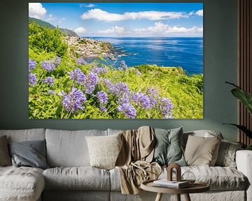 Madeira flower island coastline with Agapanthus or Lily of the Nile flowers by Sjoerd van der Wal Photography