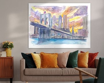 Brooklyn Bridge bei Sonnenuntergang mit der Skyline von Manhattan von Markus Bleichner