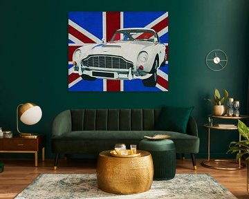 Aston Martin DB5 devant l'Union Jack sur Jan Keteleer