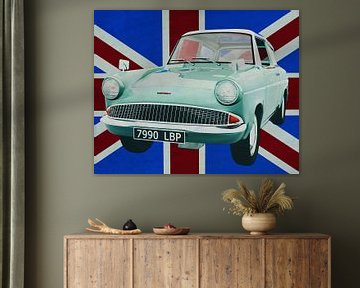 Ford Anglia vor dem Union Jack von Jan Keteleer