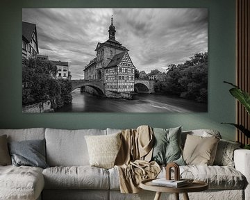 L'ancien hôtel de ville de Bamberg en noir et blanc