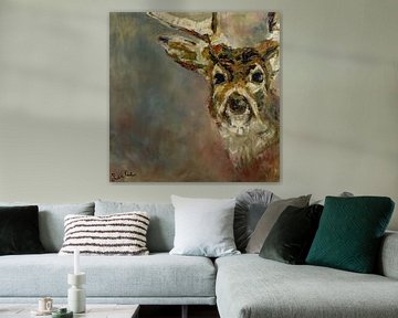 Schilderij van een portret van een hert van Liesbeth Serlie
