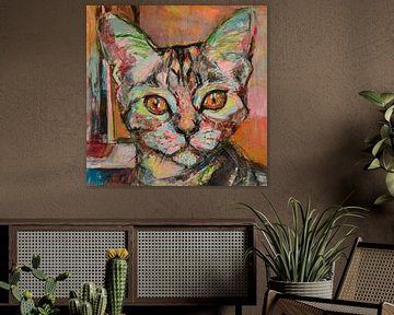 Schilderij van  een kat - kattenliefde