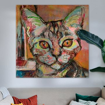 Painting of a cat - cat love by Paintings Liesbeth Serlie