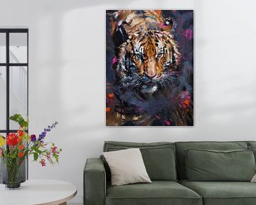 Portrait peint d'un tigre sur Arjen Roos