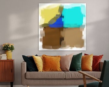 Abstract in geel blauw bruin beige van Maurice Dawson