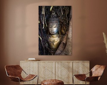 Boeddha-hoofd in een boom van Bernd Hartner