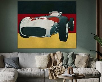 Mercedes W196 Silver Arrow de 1956 devant le drapeau allemand