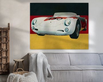 Porsche 550-A Spyder from 1956 in front of the German flag by Jan Keteleer