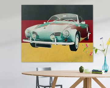 Volkswagen Karmann Ghia from 1959 in front of the German flag by Jan Keteleer