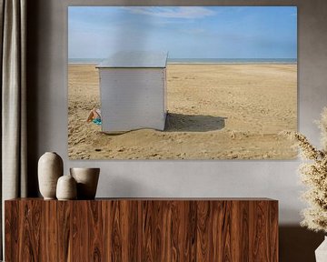 Reader at beach cabin on the beach