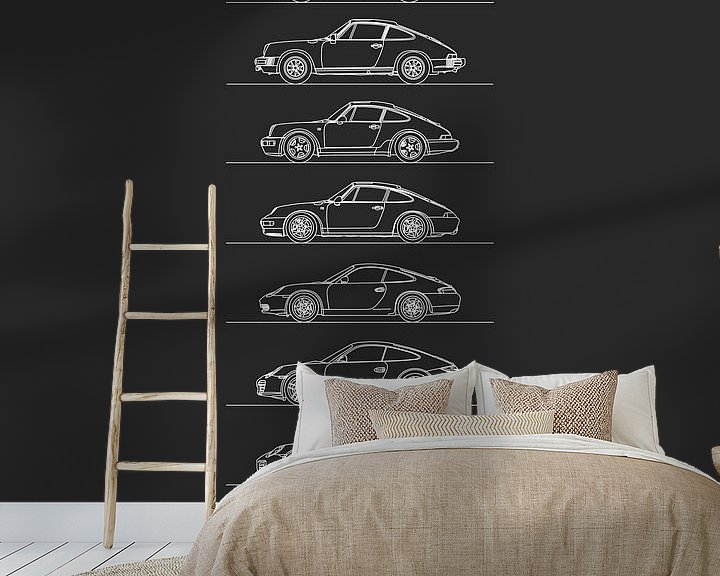 Sfeerimpressie behang: Porsche 911 Evolutie van Artlines Design