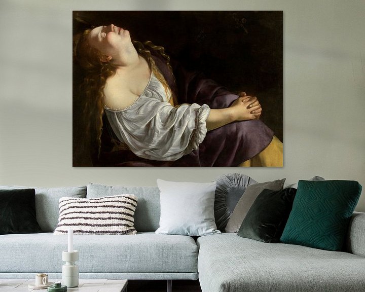 Mary Magdalene in Ecstasy, Artemisia Gentileschi on canvas, poster ...