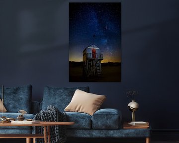 Little shipwreck shelter under the Milky Way at the isle of Terschelling