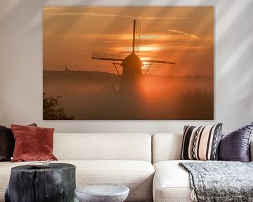 Un matin brumeux au moulin De Marsch à Lienden, Betuwe sur Moetwil en van Dijk - Fotografie