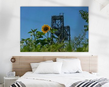 Eisenbahnbrücke De Hef, mit Sonnenblume im Vordergrund von Patrick Verhoef