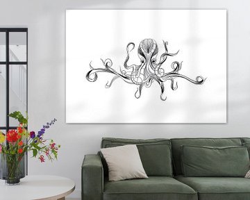 Poster octopus - zwart wit van Studio Tosca