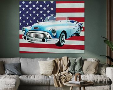 Buick Skylark Convertible 1956 avec le drapeau des États-Unis.