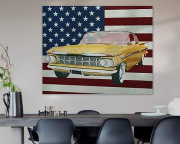 Chevrolet Impala 1959 mit Flagge der U.S.A. von Jan Keteleer